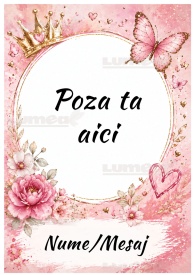 Imagine comestibila tort din Zahar Personalizata, cu Poza si Mesaj, model Printesa - Lumea