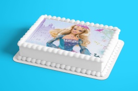 Imagine comestibila tort din Zahar, Barbie cu coronita roz - Lumea - Img 2