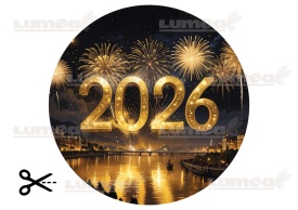 Imagine comestibila tort din Zahar,Happy New Year "2026" model Auriu - Lumea - Img 3