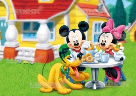 Imagine comestibila tort din Zahar Mickey si Minnie la masa cu Pluto - Lumea