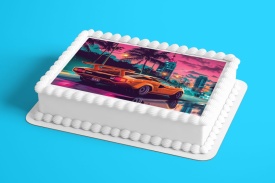 Imagine comestibila tort din Zahar Retro Sunset model 3 - Lumea - Img 2