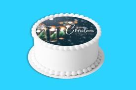 Vafa tort "Merry Christmas & Happy New Year" model cu Ninsoare - Lumea - Img 4