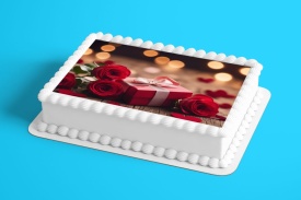 Imagine comestibila tort din Zahar, Cadou cu flori model 1 - Lumea - Img 2