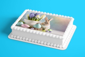 Imagine comestibila tort din Zahar, Iepuras cu flori si oua de paste - Lumea - Img 2