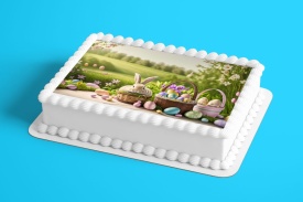 Imagine comestibila tort din Zahar, Iepuras in cosulet de paste - Lumea - Img 2