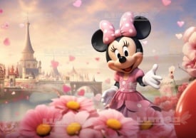 Imagine comestibila tort din Zahar, Minnie intre flori - Lumea - Img 1