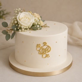 Topper tort acrylic "Bride to Be" cu Diamant, model Auriu, 8 cm - Lumea - Img 2