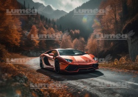 Ядливо изображение на захарна торта Lamborghini в есенната гора - Светът