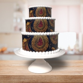 Imagine comestibila tort din Zahar A4 model Paisley Auriu cu Negru - Lumea - Img 2