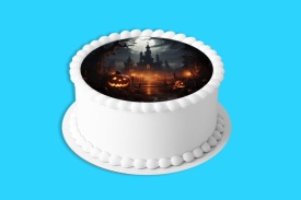 Imagine comestibila tort din Zahar Halloweeen Conac Banuit - Lumea - Img 4