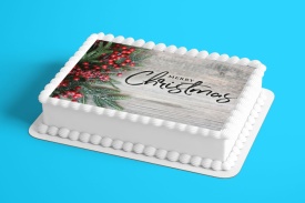 Imagine comestibila tort din Zahar "Merry Christmas & Happy New Year" cu Scris Negru - Lumea - Img 2