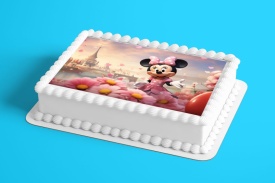 Imagine comestibila tort din Zahar, Minnie intre flori - Lumea - Img 2