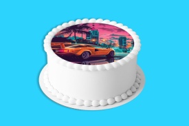 Imagine comestibila tort din Zahar Retro Sunset model 3 - Lumea - Img 4