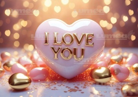 Vafa tort model "I Love You" cu Scris Auriu - Lumea