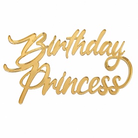 Акрилен топер за торта „Birthday Princess“, златен модел, 11 см – Lumea