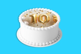 Imagine comestibila tort din Zahar aniversara "10" model cu Confetti Auriu - Lumea - Img 2