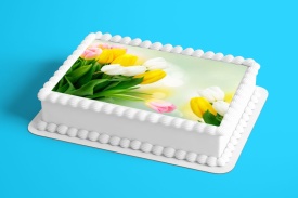 Imagine comestibila tort din Zahar buchet de Lalele Galben, Roz, Alb - Lumea - Img 2