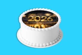 Imagine comestibila tort din Zahar,Happy New Year "2026" model Auriu - Lumea - Img 4