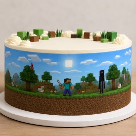 Imagine comestibila tort din Zahar Lateral model Minecraft - Lumea - Img 2
