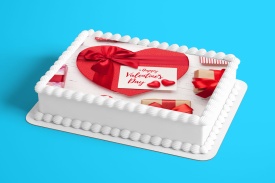 Vafa tort Happy Valentine's Day model cu cadou de Ciocolata - Lumea - Img 2