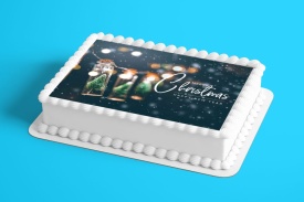 Imagine comestibila tort din Zahar, "Merry Christmas & Happy New Year" model 1 - Lumea