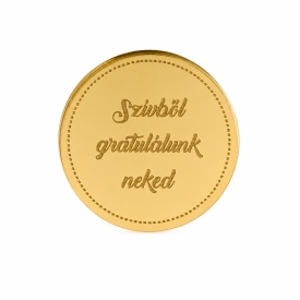 Топер за торта от акрил „Szívből gratulálunk neked“, кръгъл модел, златен, 6,5 см - Lumea