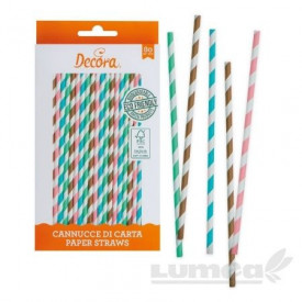 Betisoare / pai din hartie Multicolor cu Linii Albe, 80 buc. - Decora
