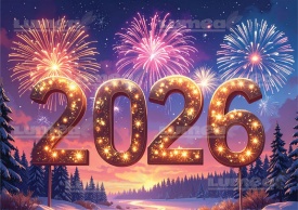 Imagine comestibila tort din Zahar, An Nou Fericit "2026" - Lumea