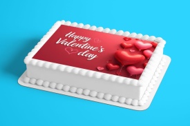 Imagine comestibila tort din Zahar Happy Valentine's Day model cu Baloane Rosu - Lumea - Img 2