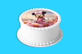 Imagine comestibila tort din Zahar, Minnie intre flori - Lumea - Img 4