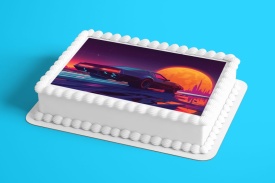 Imagine comestibila tort din Zahar, Retro Sunset model 1 - Lumea - Img 2