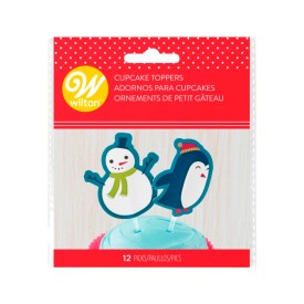 Toppers pentru briose model Om de zapada si pinguin, 12 buc. - Wilton - Img 1