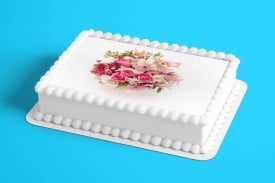 Vafa tort Buchet de flori Asortate Roz si Alb - Lumea - Img 2