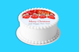Vafa tort "Merry Christmas & Happy New Year" cu Globuri Rosii - Lumea - Img 4