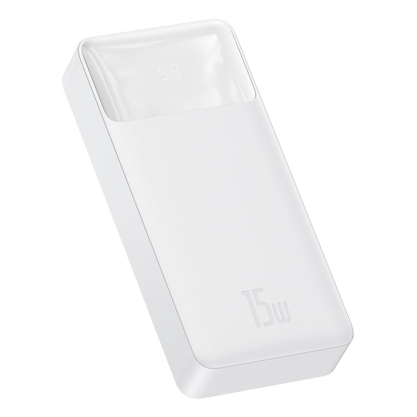 Baterie Externa Bipow Baseus (PPBD050102) - Display digital 2xUSB QC3.0, USB-C 20000mAh 15W + Cablu Micro-USB 0.25m - Alb