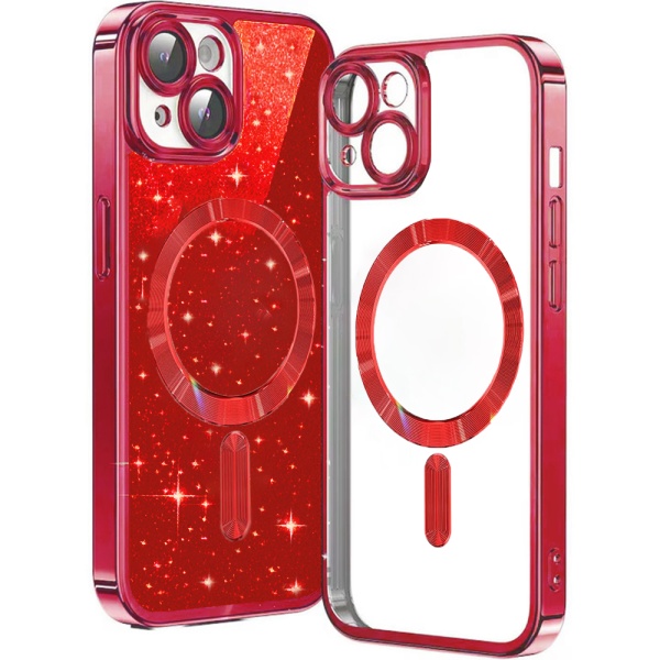 Husa IPhone 14 Plus Techsuit - Luxury Glitter MagSafe, Rosu