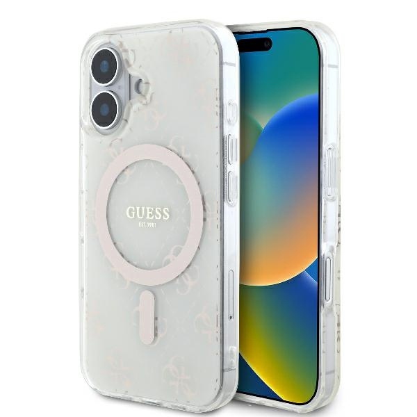 Husa iPhone 16 Plus Guess IML 4G Background MagSafe - Alb