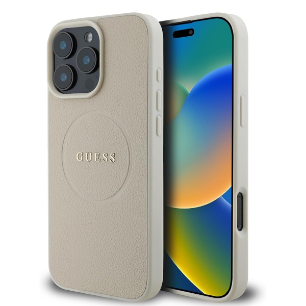 Husa iPhone 16 Pro Guess Grained Gold Ring MagSafe - Auriu