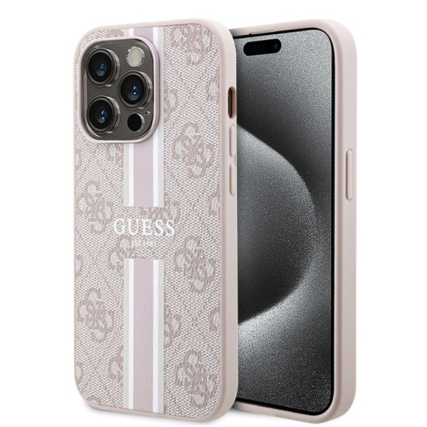 Husa originala Guess iPhone 15 Pro Hardcase 4G Printed Stripes MagSaf GUHMP15LP4RPSP- Roz