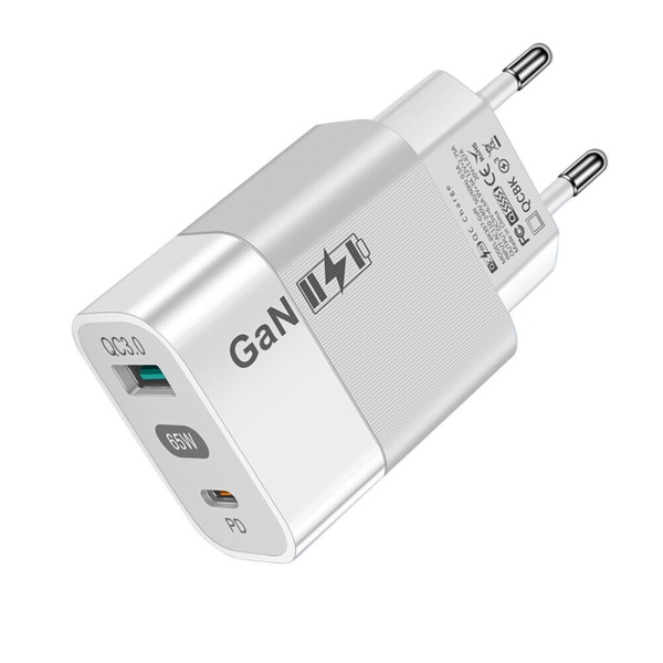 Incarcator de perete Techsuit (CHPD131) - GaN, USB, tip C, încărcare rapidă, 65 W - alb