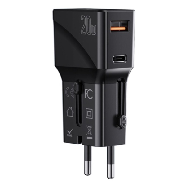 Incarcator iPhone 20W cu adaptor EU, UK, US, AUS Yesido MC17, Negru