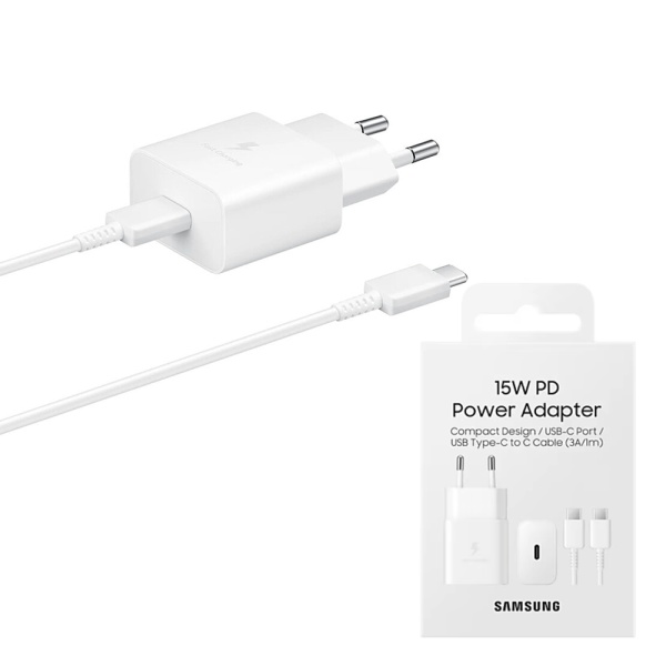Incarcator Samsung tip C + cablu Type-C 15W EP-T1510XBEGEU, Alb