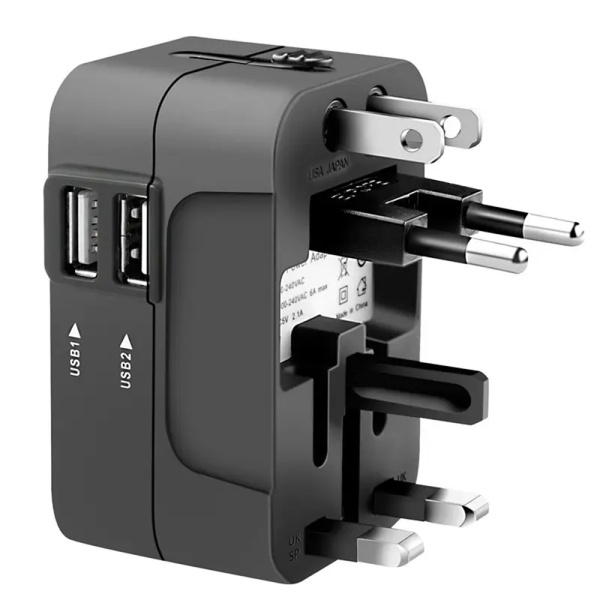 Adaptor priza EU la US, UK, AUS, 2 x USB, Techsuit, HHT202 - Negru