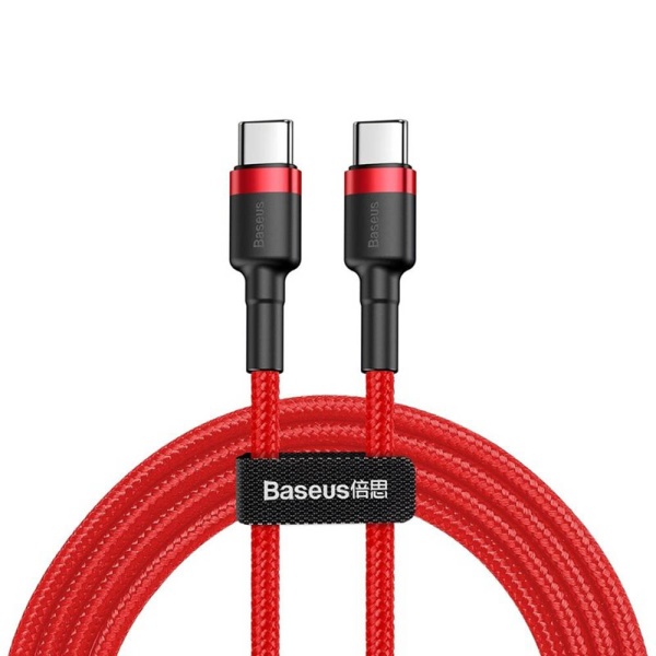 Cablu de date Baseus (CATKLF-G09) - Tip-C la Tip-C, incarcare rapida, 60W, 3A, 1m - Rosu / Negru
