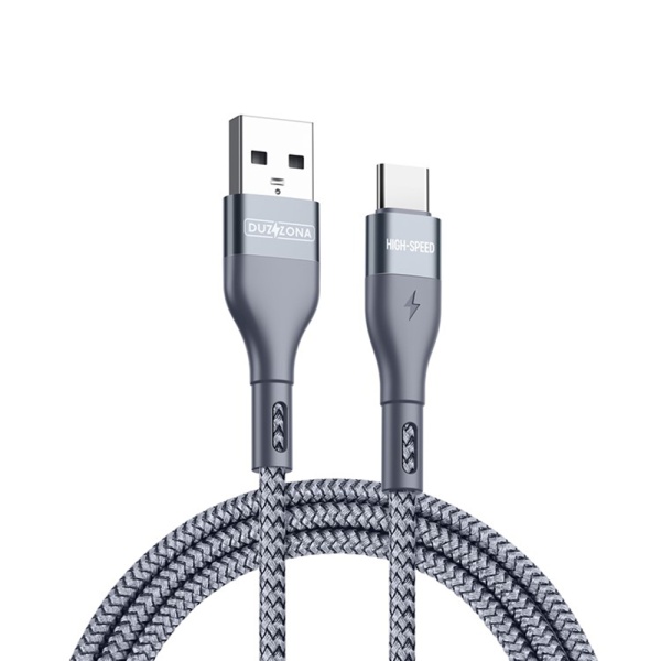 Cablu de date Duzzona (A8) - incarcare rapida USB la Type-C 2,4 A, 12 W, 480 Mbps, 2 m - Gri