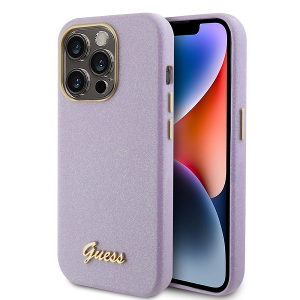 Husa Guess Glitter Glossy Script iPhone 15 Pro cu sclipici GUHCP15LPGMCSL- Violet