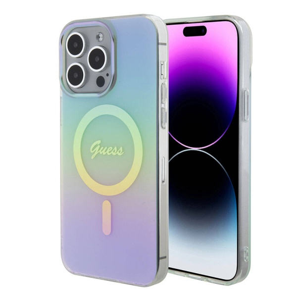 Husa iPhone 15 Pro Max originala Guess IML Iridescent MagSafe GUHMP15XHITSQ - Turcoaz