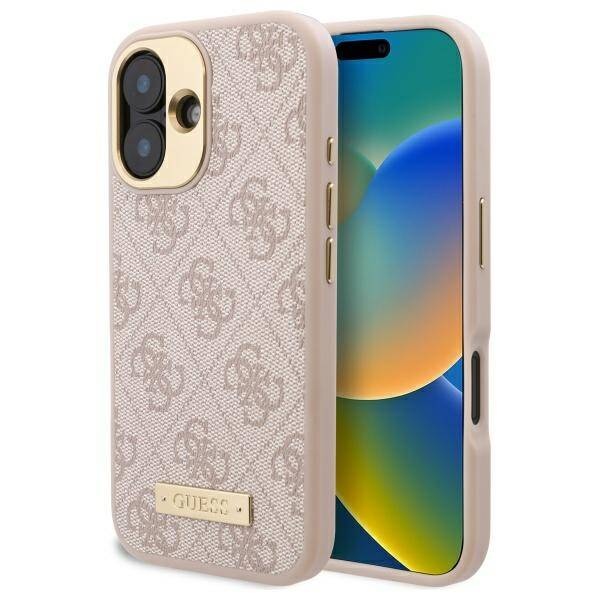 Husa iPhone 16 Plus Guess Hardcase 4G Logo Plate MagSafe - Roz