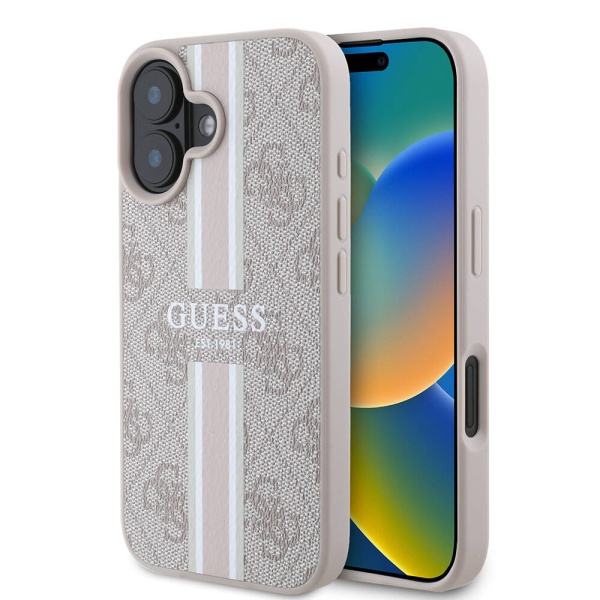Husa iPhone 16 Plus Guess Hardcase 4G Printed Stripes MagSafe - Roz