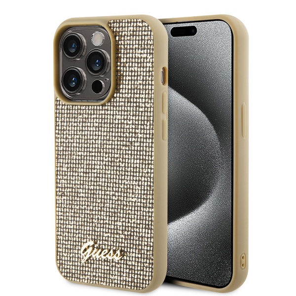 Husa originala Guess iPhone 15 Pro Disco Metal Scrip GUHCP15LPMSDGSD- Auriu